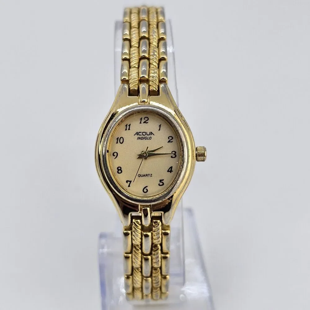 Acqua Timex Women's Watch 23MM‎ Gold Dial Two Tone Bracelet Band 7